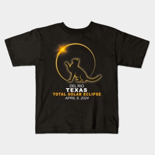 Del Rio Texas Cat Total Solar Eclipse 2024 Kids T-Shirt